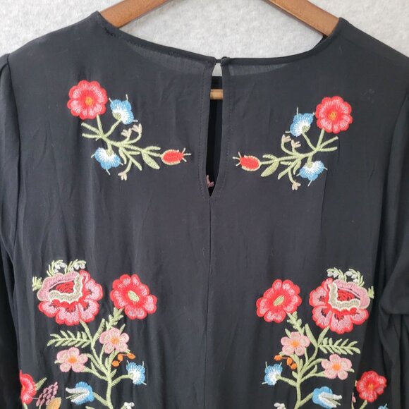 Zara Womens Midnight Garden Black Floral Embroidered Swing Dress Size M/L Boho - Picture 5 of 14